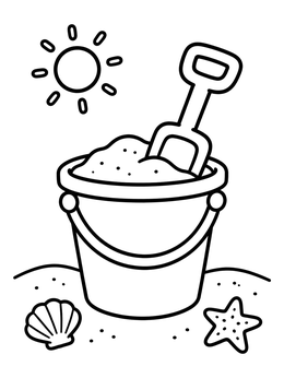 Free printable Beach Bucket And Shovel In The Sun coloring page