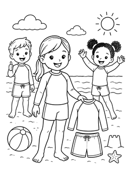 Free printable Beach Day With Rash Guards coloring page