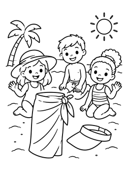 Free printable Beach Day With Sarong And Sun Visor coloring page