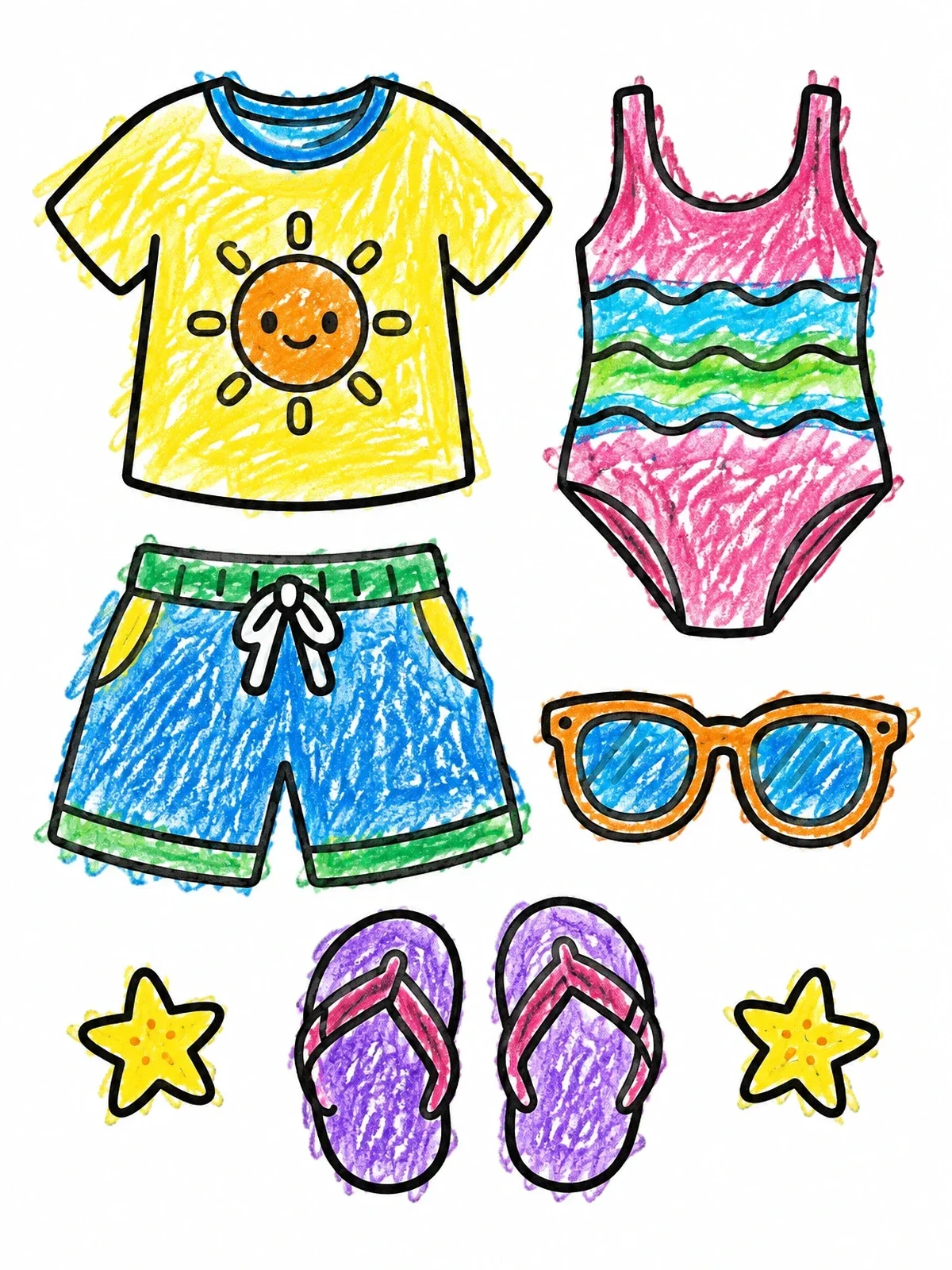 Colored example of the Summer Outfit And Beach Accessories coloring page