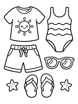 Free printable Summer Outfit And Beach Accessories coloring page