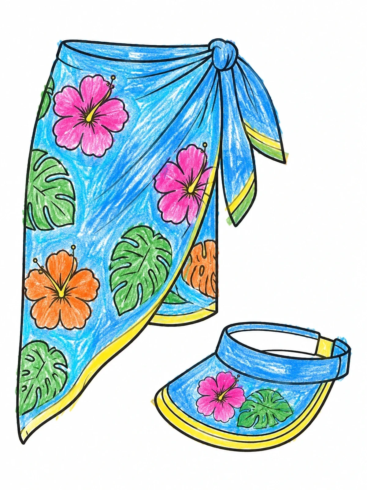 Colored example of the Beach Sarong And Sun Visor coloring page