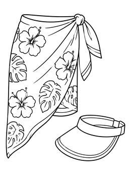 Free printable Beach Sarong And Sun Visor coloring page