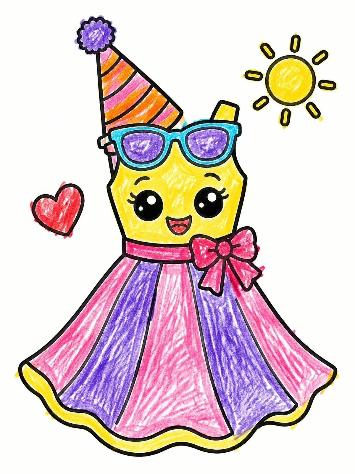 Colored example of the Cute Party Sundress With Hat coloring page