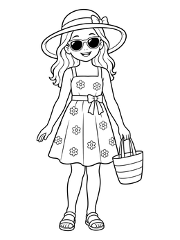 Free printable Girl In Floral Sun Dress coloring page