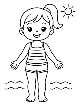 Free printable Cheerful Girl In Striped Tankini coloring page