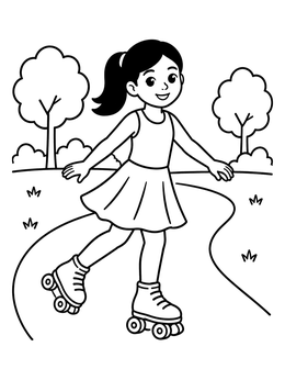 Free printable Girl Roller Skating In The Park coloring page