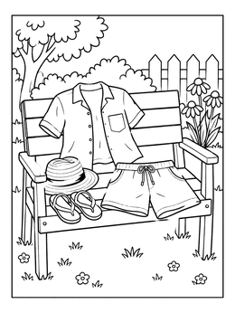Free printable Summer Outfit On Garden Bench coloring page