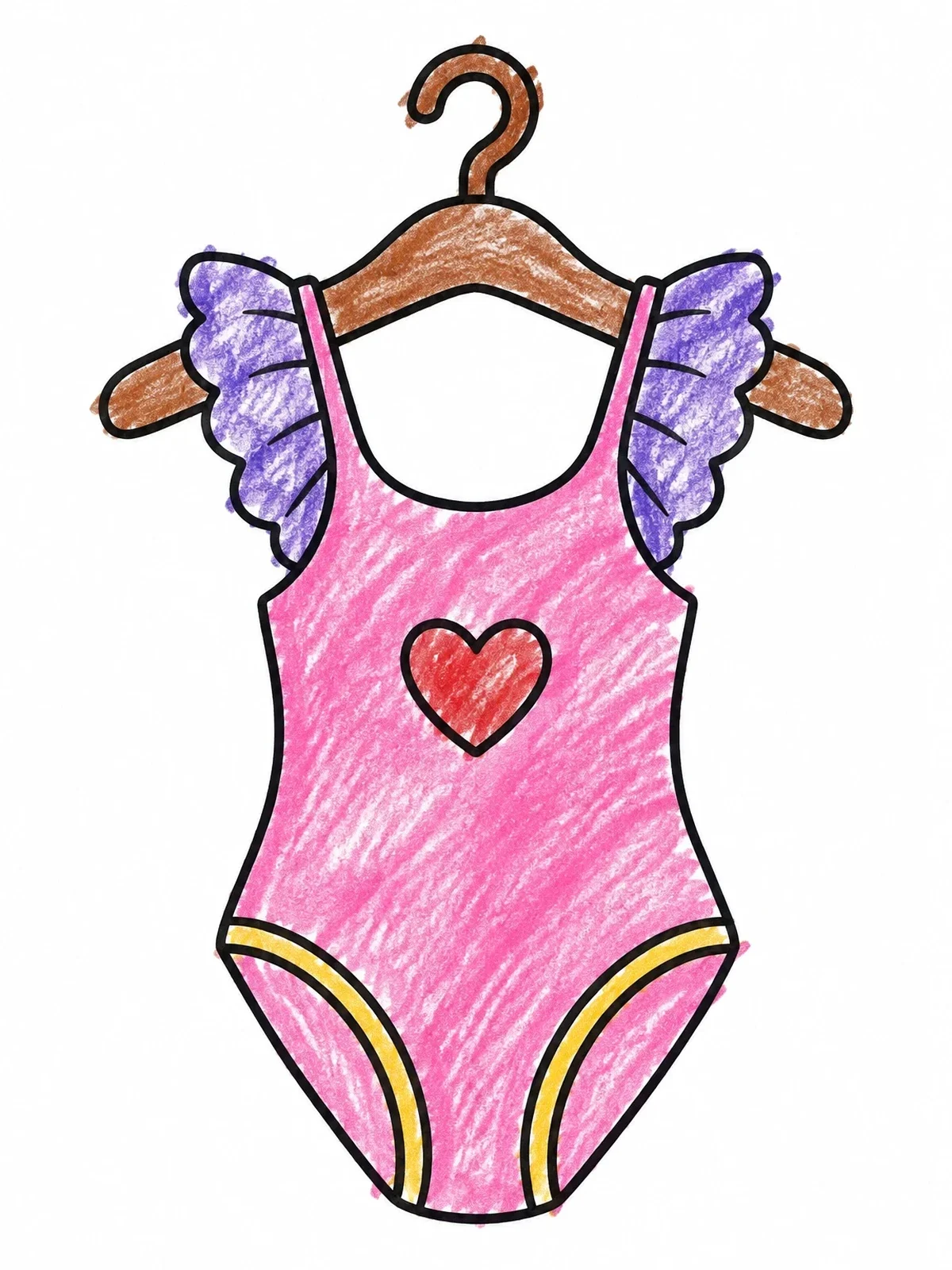 Colored example of the Ruffled Swimsuit On A Hanger coloring page