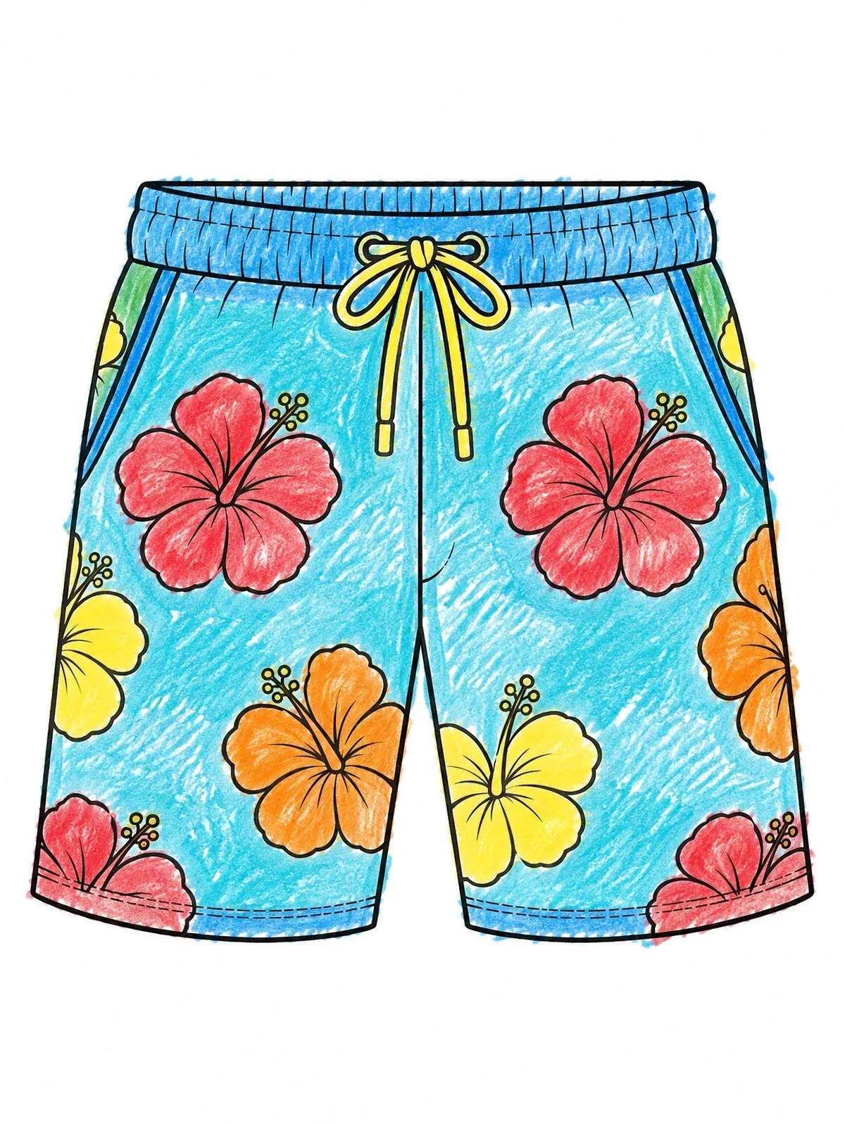 Colored example of the Tropical Floral Swim Trunks coloring page
