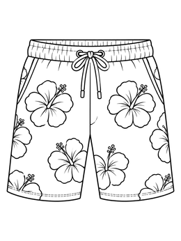 Free printable Tropical Floral Swim Trunks coloring page