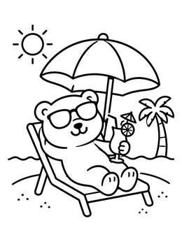 Free printable Cool Bear Relaxing On The Beach coloring page