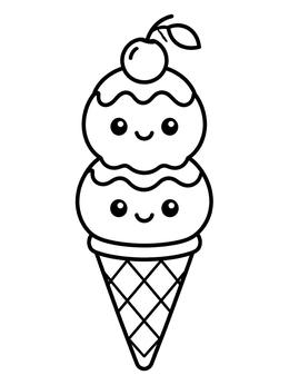Free printable Cute Ice Cream Cone With Cherry coloring page