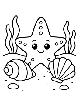 Free printable Cute Starfish With Seashells coloring page