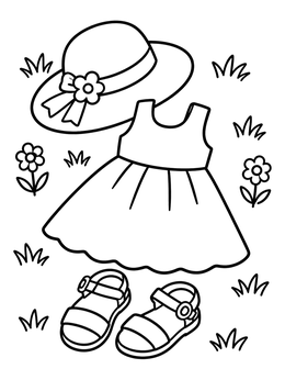 Free printable Summer Dress And Sun Hat Outfit coloring page