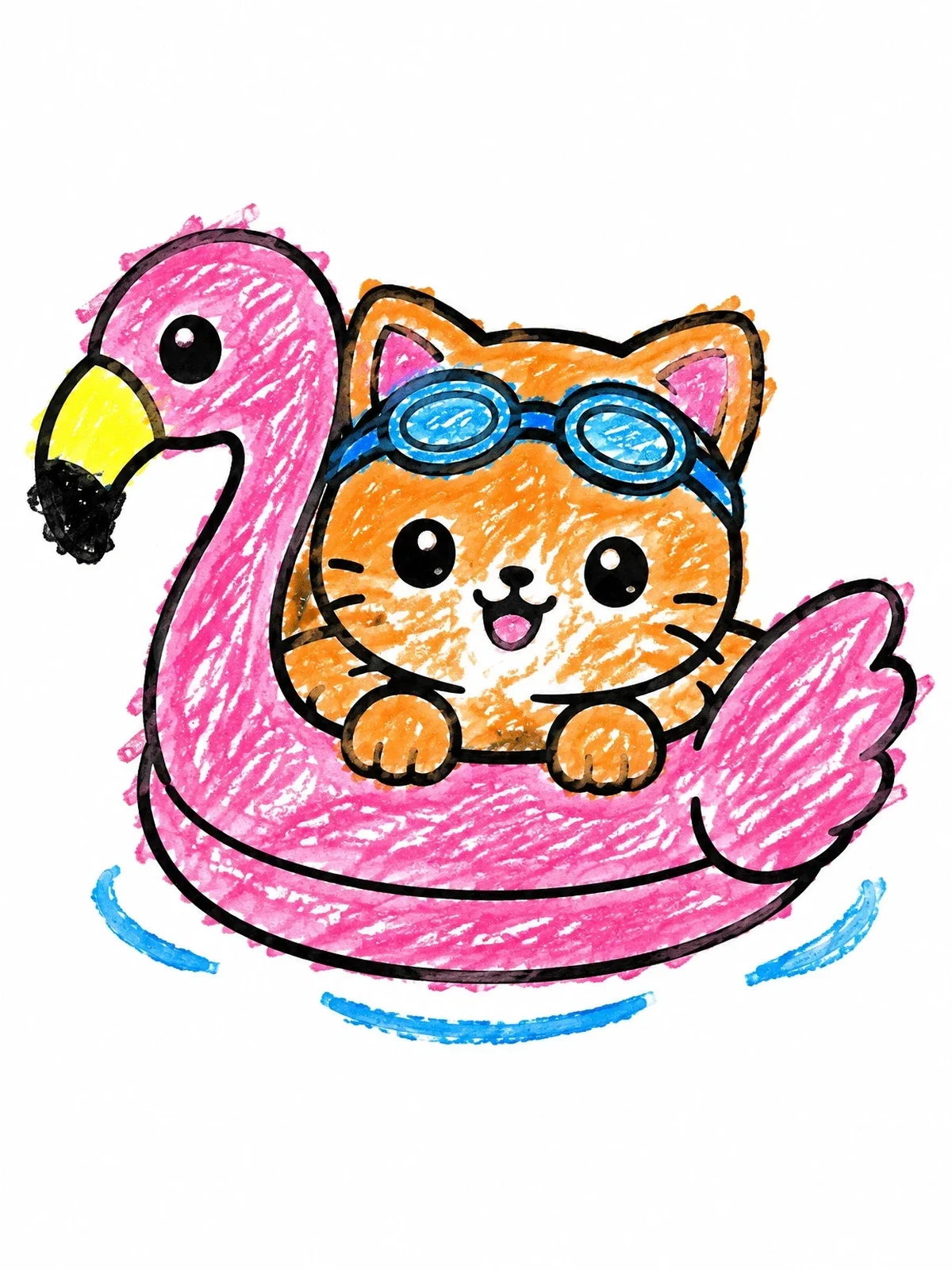 Colored example of the Kitten In Flamingo Float coloring page
