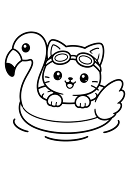 Free printable Kitten In Flamingo Float coloring page