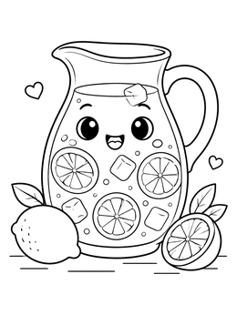 A smiling pitcher of drink on this summer kawaii coloring page.