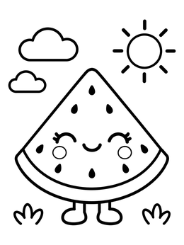 Free printable Cute Smiling Watermelon Slice coloring page