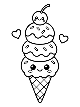 Free printable Cute Stacked Ice Cream Cone coloring page