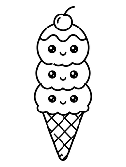 Free printable Cute Triple Scoop Ice Cream Cone coloring page