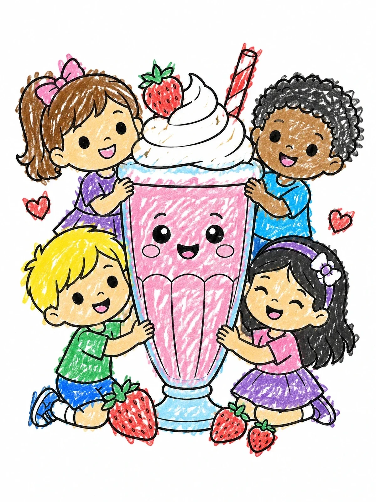 Colored example of the Kids With Giant Milkshake coloring page