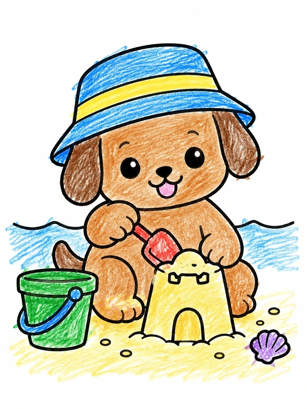 Colored example of the Puppy Building A Sandcastle coloring page