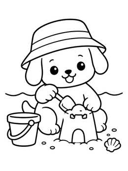 Free printable Puppy Building A Sandcastle coloring page