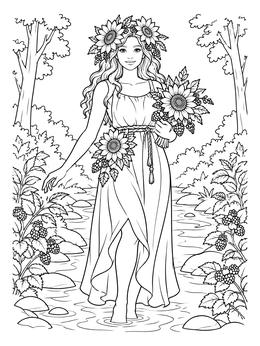 Free printable Summer Mother Nature In Woodland Stream coloring page