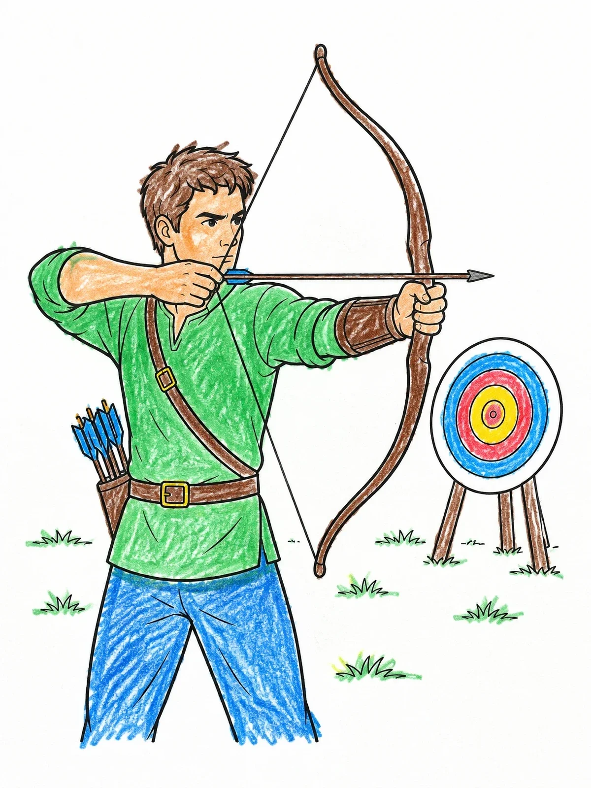 Colored example of the Focused Archer Aiming At Target coloring page