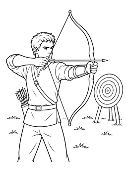 A focused archer taking aim in this summer olympic coloring page.