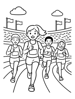 Free printable Athletes Running On Stadium Track coloring page