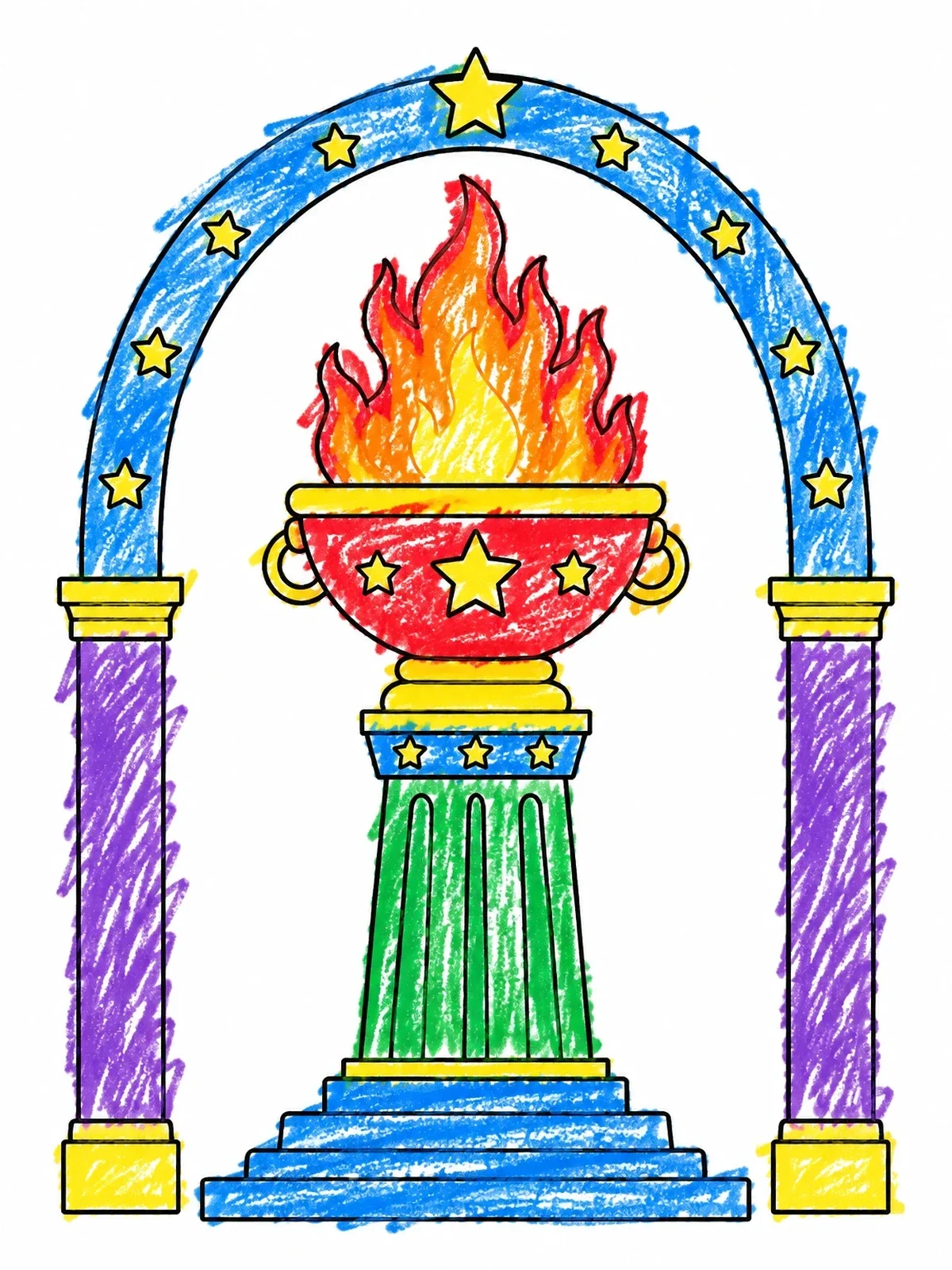 Colored example of the Ceremonial Cauldron Under Star Arch coloring page