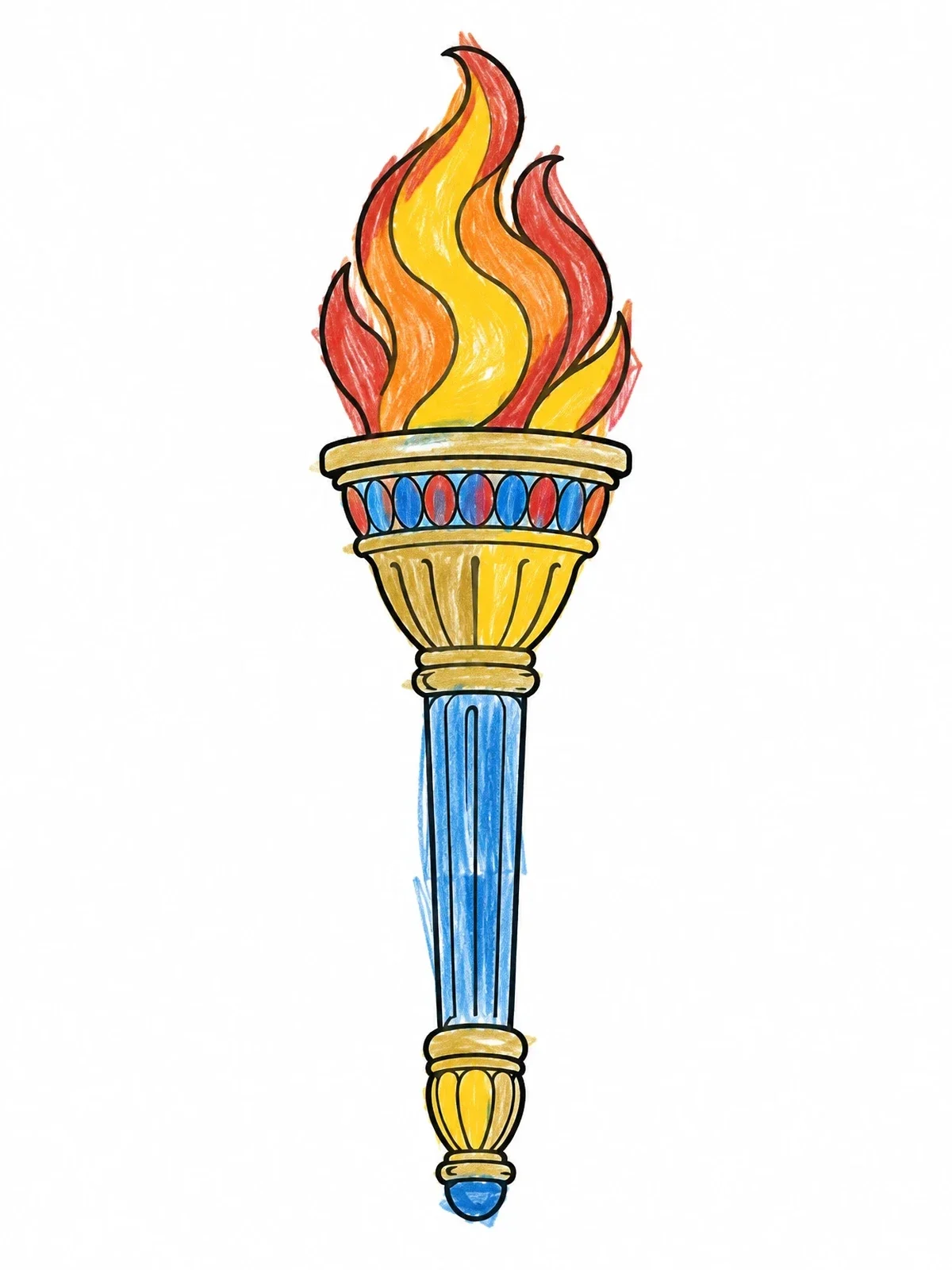 Colored example of the Classic Ceremonial Sports Torch Flame coloring page