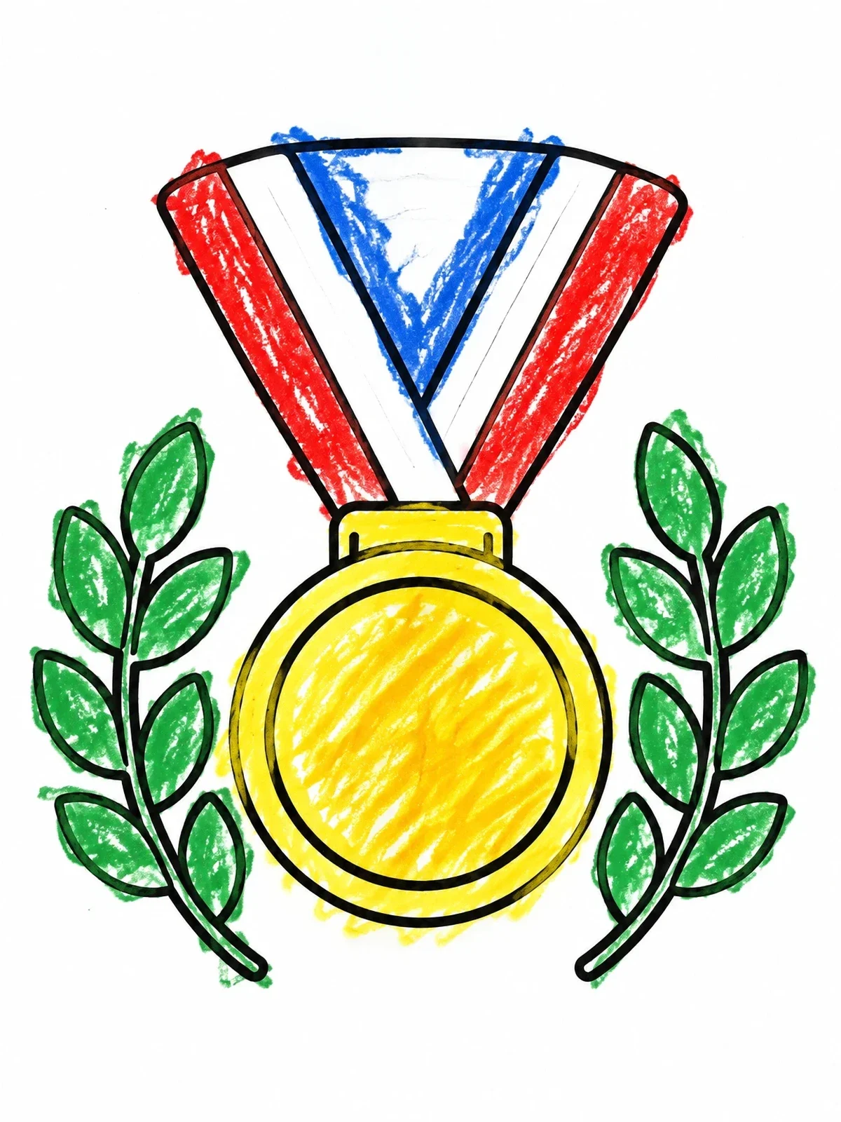 Colored example of the Champion Medal With Laurel Wreath coloring page