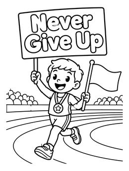 Free printable Champion Runner With Motivational Sign coloring page