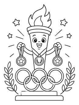 Free printable Cheerful Torch With Medals And Rings coloring page