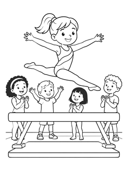 Free printable Gymnast Leaping Over Balance Beam coloring page
