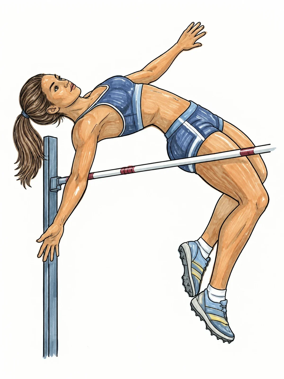 Colored example of the Female High Jumper Clearing The Bar coloring page