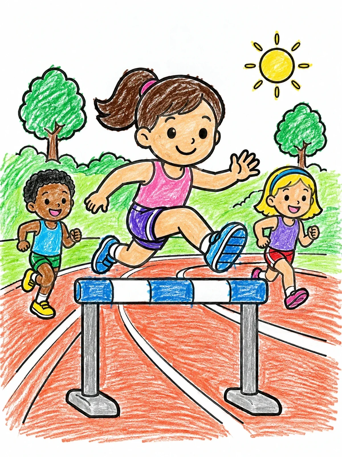 Colored example of the Young Athletes In Hurdle Race coloring page