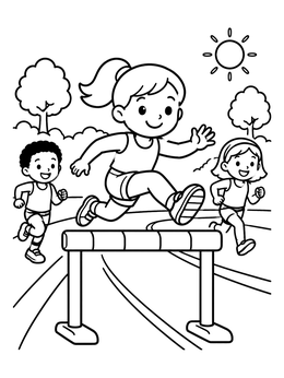 Free printable Young Athletes In Hurdle Race coloring page