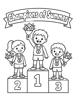 Free printable Kids Celebrating On The Winners Podium coloring page