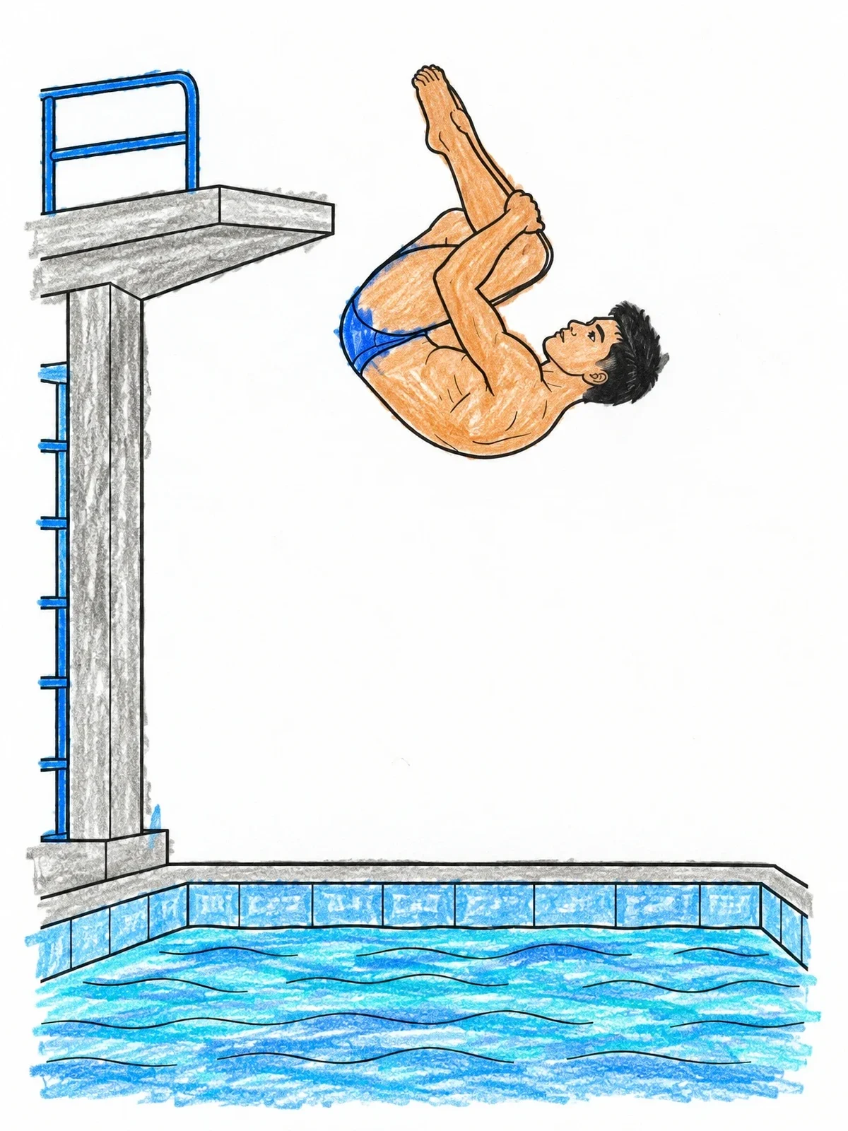 Colored example of the Male Platform Diver In Mid Air coloring page