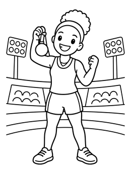 Free printable Smiling Athlete Celebrating With Medal coloring page