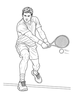 Male tennis player swinging a racket on this summer olympic coloring page.