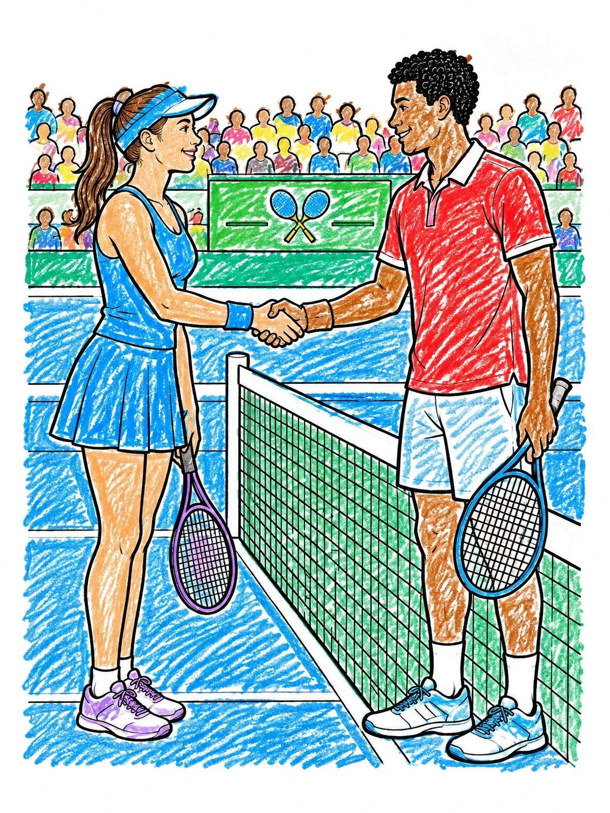 Colored example of the Tennis Players Shaking Hands coloring page