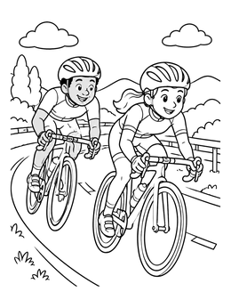 Free printable Cyclists Racing On Road Course coloring page