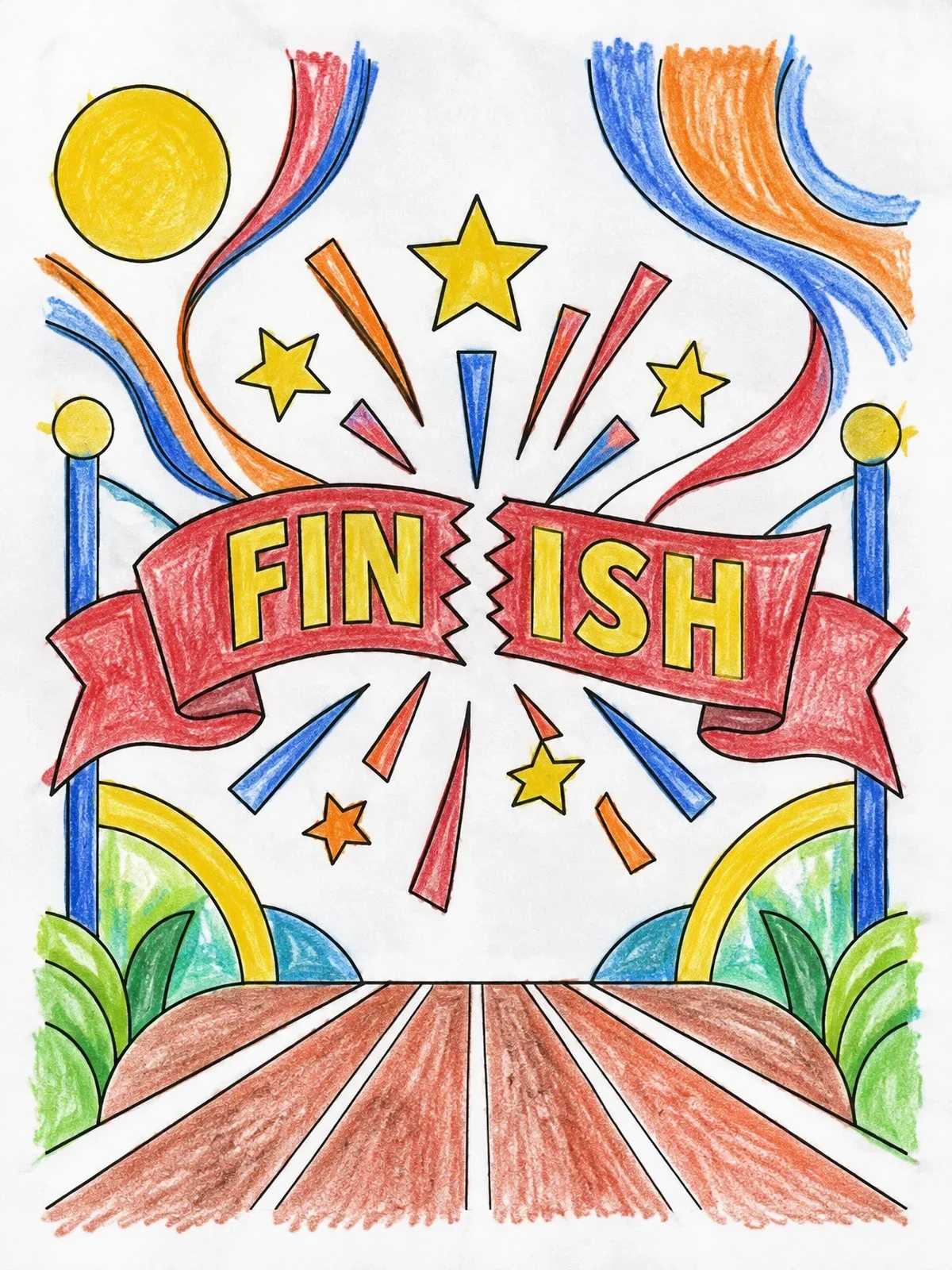Colored example of the Victory Finish Line Ribbon coloring page