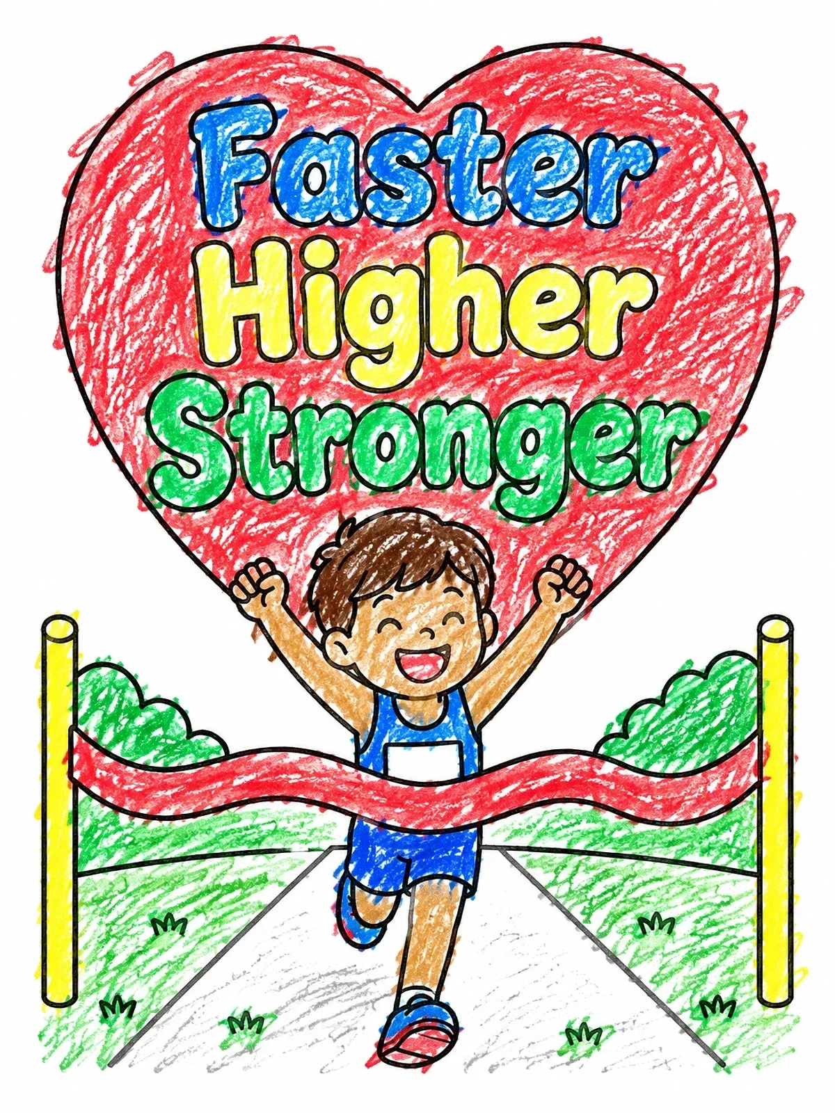 Colored example of the Young Runner Winning The Race coloring page