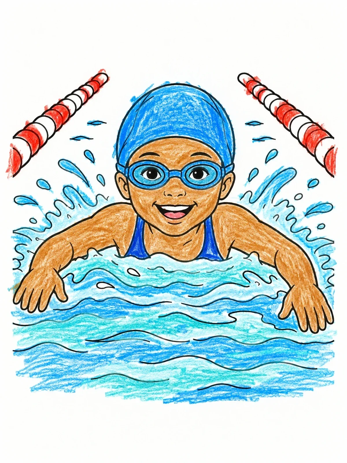 Colored example of the Young Swimmer Racing In The Pool coloring page